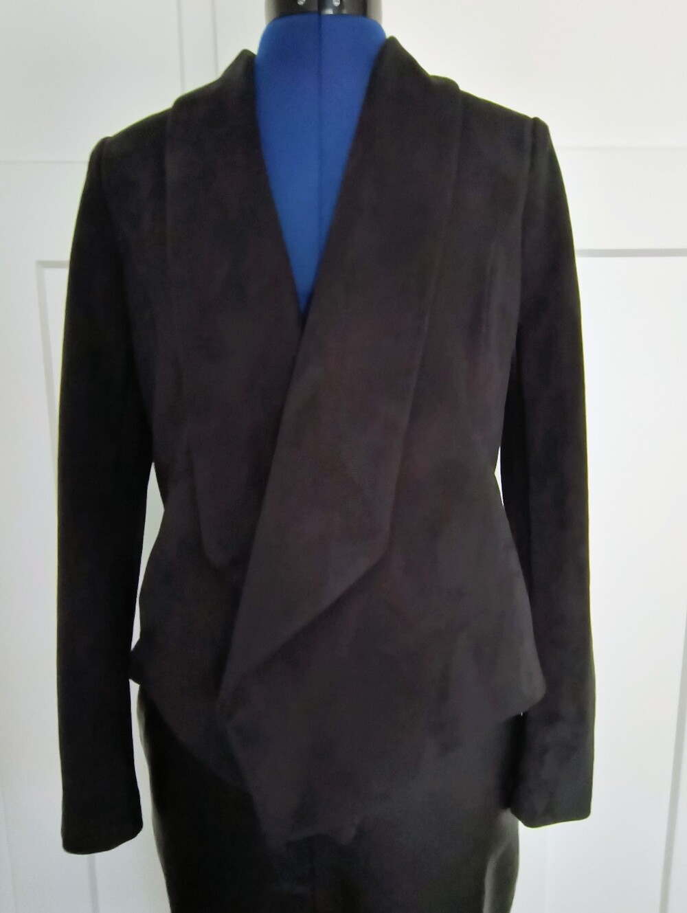 H by Halston Black Faux Suede Microfiber Women's Draped Open-Front Blazer Jacket